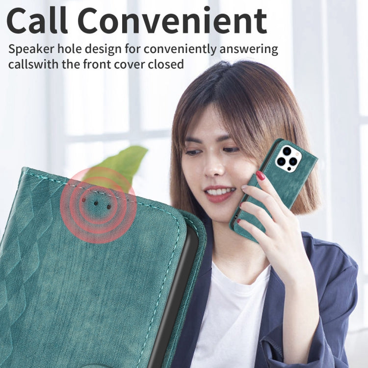For iPhone 15 Pro Max Plaid Embossed Leather Phone Case(Green) - HoMEdemic™ 