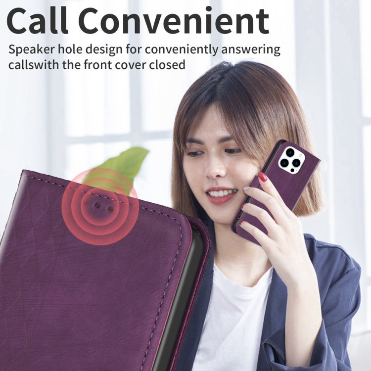 For iPhone 15 Pro Max Plaid Embossed Leather Phone Case(Purple) - HoMEdemic™ 