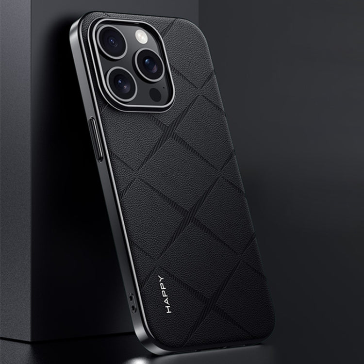 For iPhone 15 Pro Max Plain Leather PC Phone Case(Black) - HoMEdemic™ 