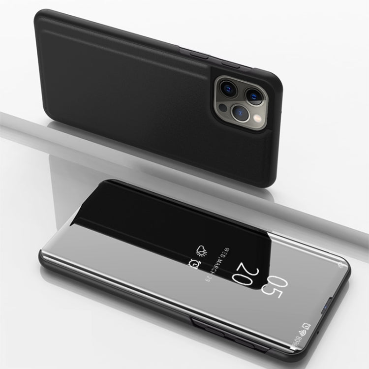 For iPhone 15 Pro Max Plated Mirror Horizontal Flip Leather Phone Case with Holder(Black) - HoMEdemic™ 