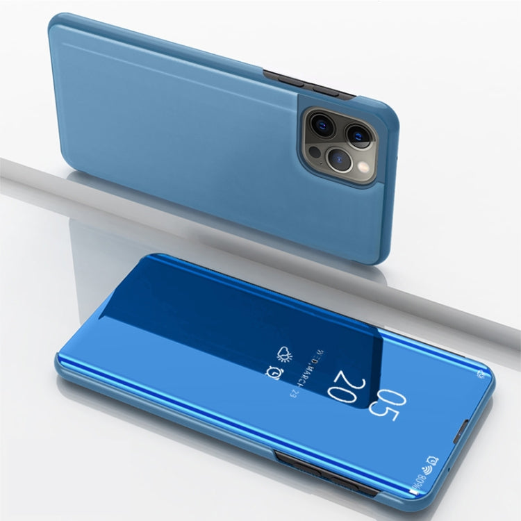 For iPhone 15 Pro Max Plated Mirror Horizontal Flip Leather Phone Case with Holder(Blue) - HoMEdemic™ 