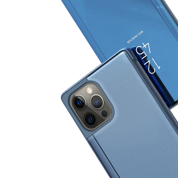 For iPhone 15 Pro Max Plated Mirror Horizontal Flip Leather Phone Case with Holder(Blue) - HoMEdemic™ 