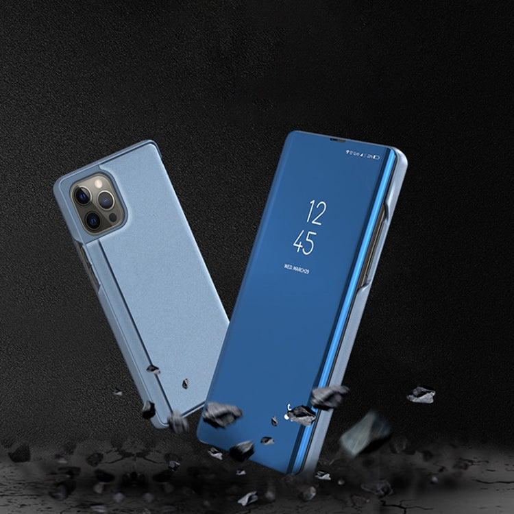 For iPhone 15 Pro Max Plated Mirror Horizontal Flip Leather Phone Case with Holder(Blue) - HoMEdemic™ 