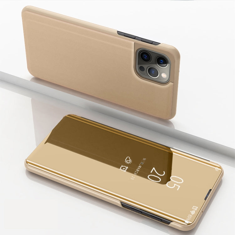 For iPhone 15 Pro Max Plated Mirror Horizontal Flip Leather Phone Case with Holder(Gold) - HoMEdemic™ 