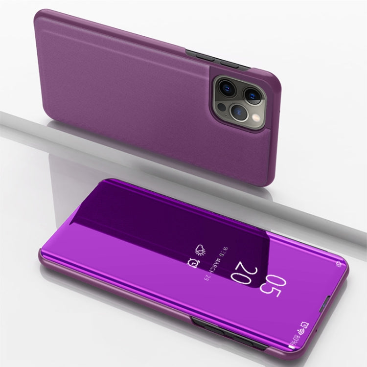 For iPhone 15 Pro Max Plated Mirror Horizontal Flip Leather Phone Case with Holder(Purple) - HoMEdemic™ 