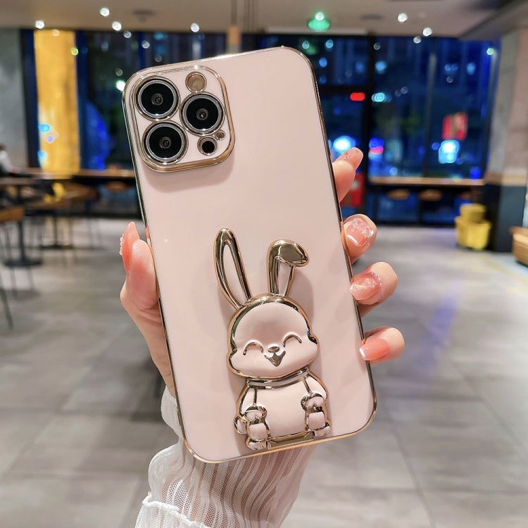 For iPhone 15 Pro Max Plating Rabbit Holder Phone Case(Pink) - HoMEdemic™ 