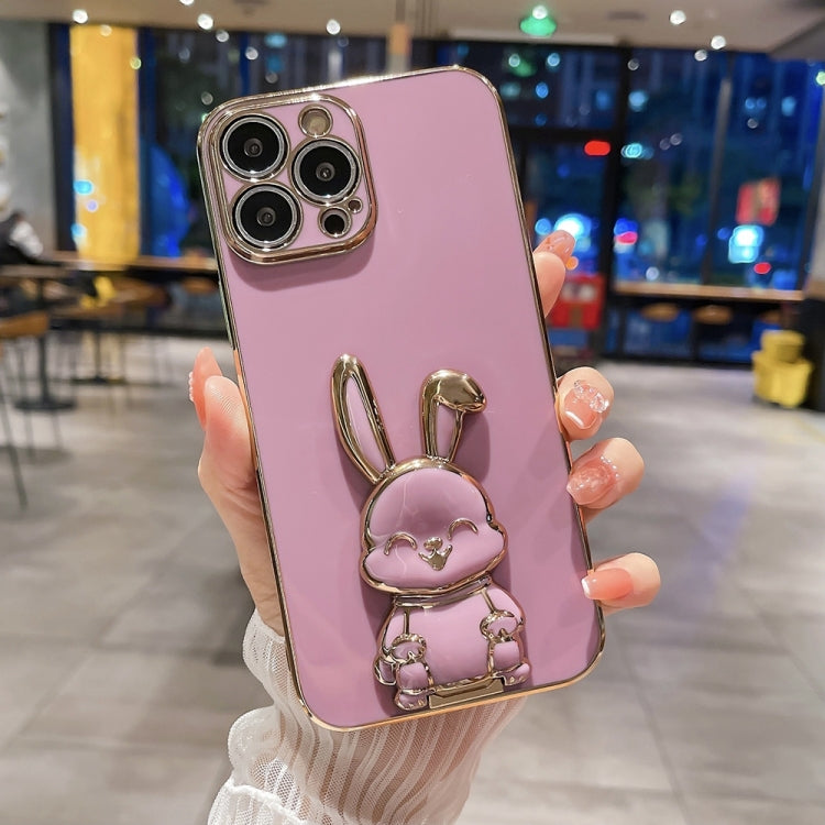 For iPhone 15 Pro Max Plating Rabbit Holder Phone Case(Rose Red) - HoMEdemic™ 
