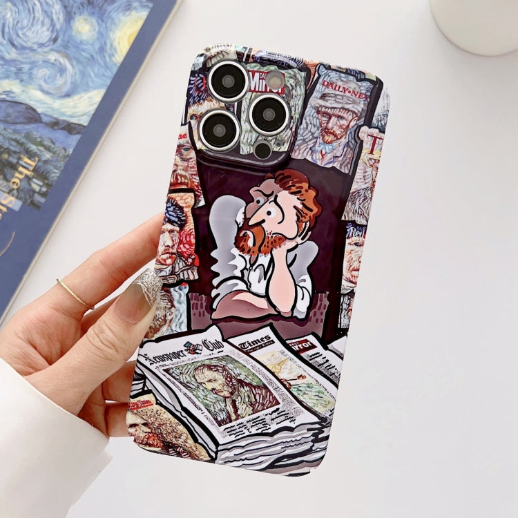For iPhone 15 Pro Max Precise Hole Oil Painting Glossy PC Phone Case(Newspaper) - HoMEdemic™ 