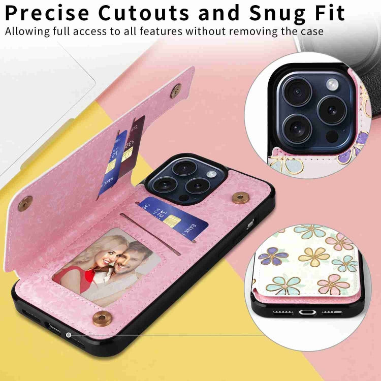 For iPhone 15 Pro Max Printed Double Buckle RFID Anti-theft Phone Case(Blossoming Flowers) - HoMEdemic™ 
