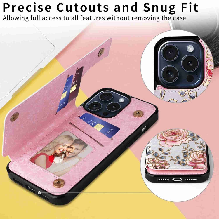 For iPhone 15 Pro Max Printed Double Buckle RFID Anti-theft Phone Case(Pastoral Rose) - HoMEdemic™ 