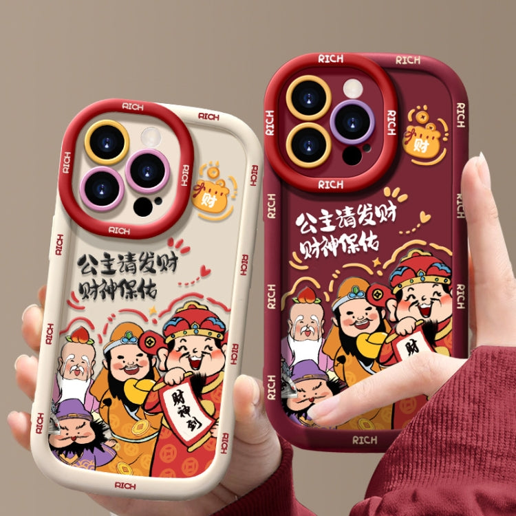 For iPhone 15 Pro Max Puffy Phone Case Princess Please Fortune God Of Wealth Drop-Proof Phone Case(Wine Red) - HoMEdemic™ 