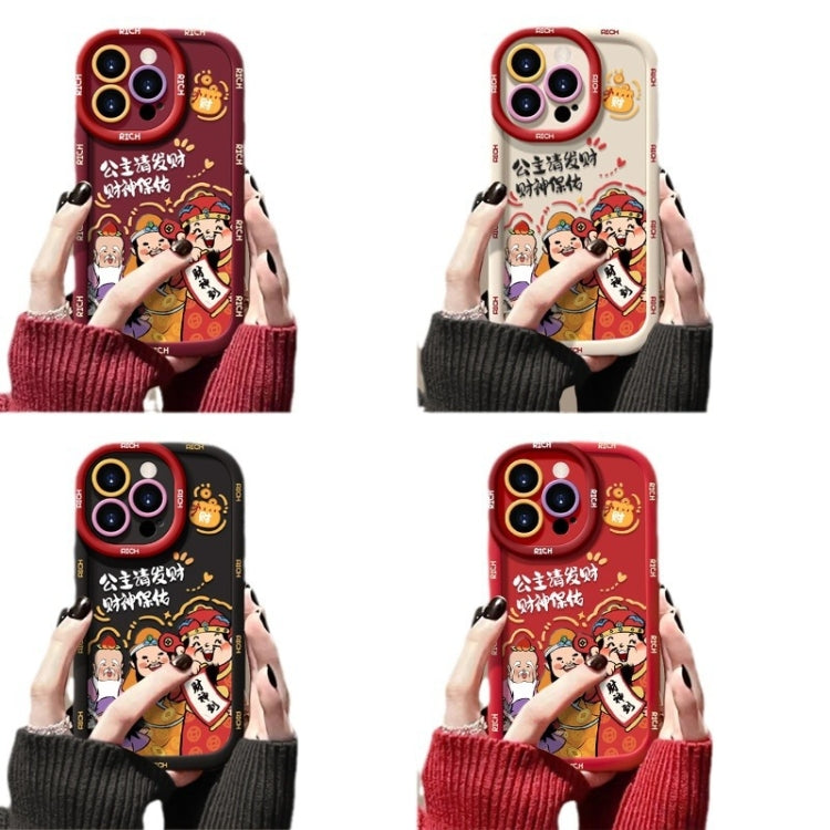 For iPhone 15 Pro Max Puffy Phone Case Princess Please Fortune God Of Wealth Drop-Proof Phone Case(Wine Red) - HoMEdemic™ 