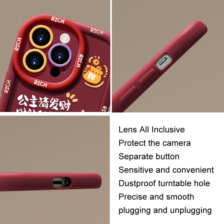 For iPhone 15 Pro Max Puffy Phone Case Princess Please Fortune God Of Wealth Drop-Proof Phone Case(Wine Red) - HoMEdemic™ 
