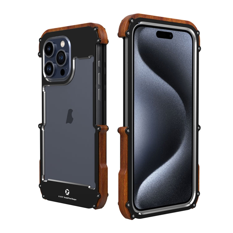 For iPhone 15 Pro Max R-JUST Ironwood Generation Metal Hybrid Wood Phone Case - HoMEdemic™ 