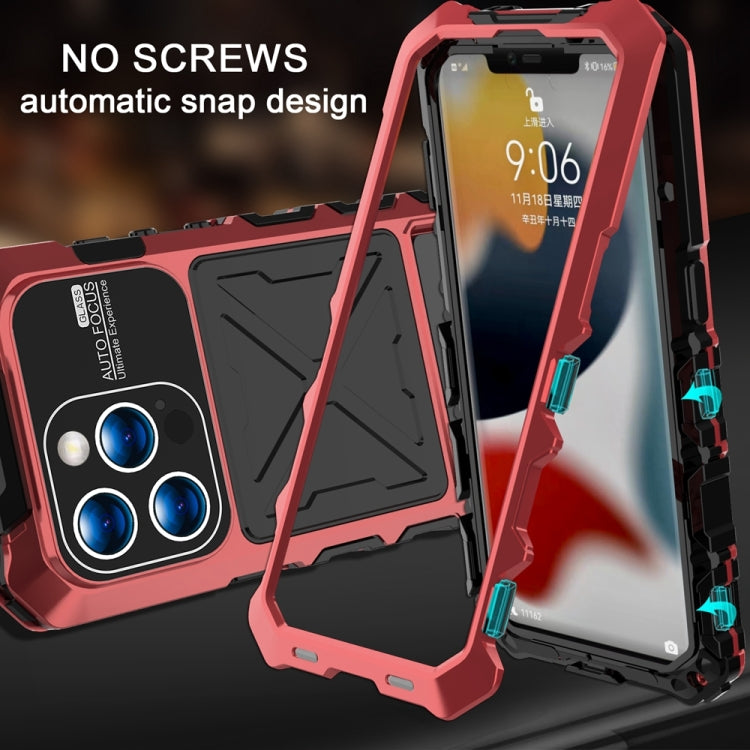 For iPhone 15 Pro Max R-JUST Metal + Silicone + Tempered Glass Life Waterproof Phone Case with Holder(Red) - HoMEdemic™ 