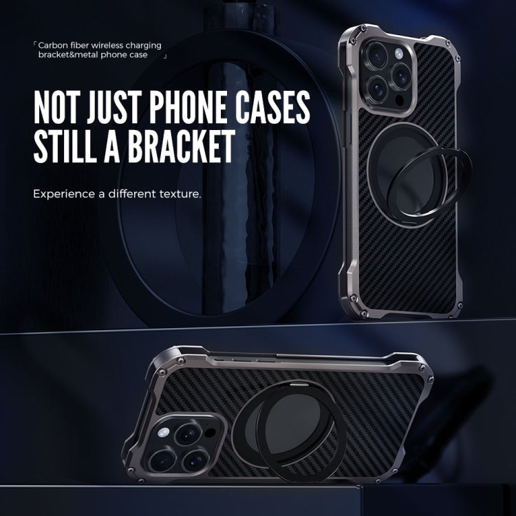 For iPhone 15 Pro Max R-JUST RJ51-1 Hollow Rotating Holder MagSafe Magnetic Metal Phone Case(Silver Grey) - HoMEdemic™ 