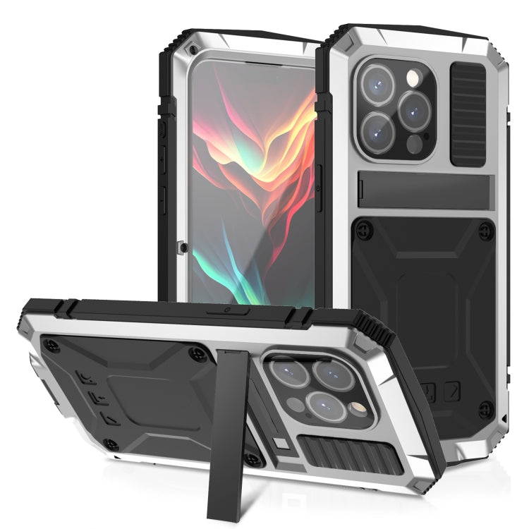 For iPhone 15 Pro Max R-JUST Shockproof Life Waterproof Dust-proof Metal + Silicone Phone Case with Holder(Silver) - HoMEdemic™ 