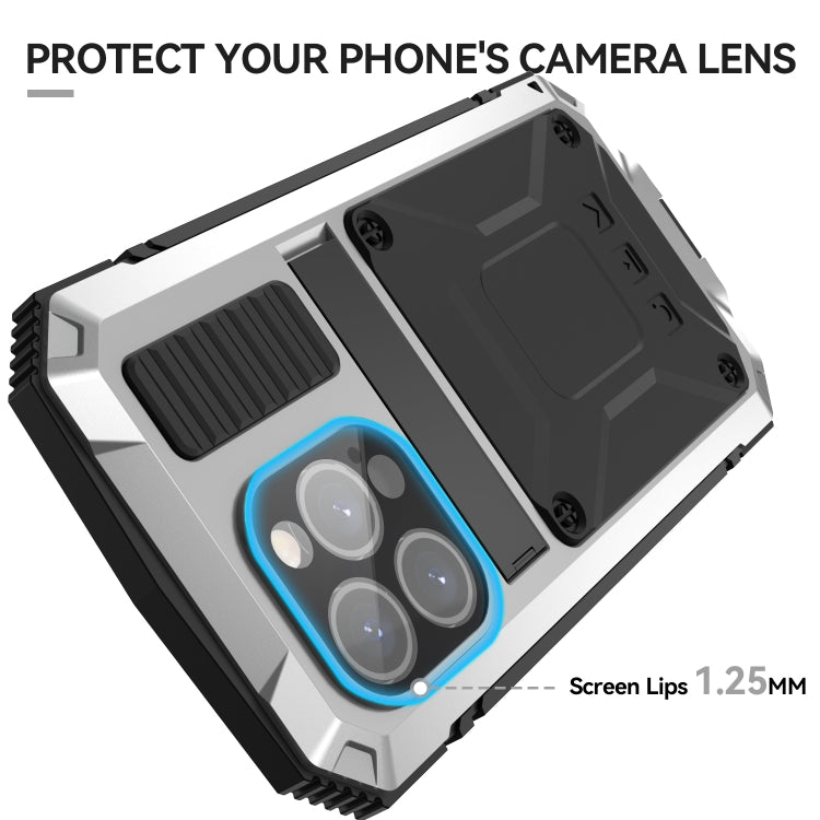 For iPhone 15 Pro Max R-JUST Shockproof Life Waterproof Dust-proof Metal + Silicone Phone Case with Holder(Silver) - HoMEdemic™ 