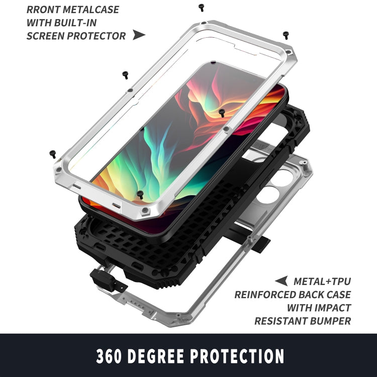 For iPhone 15 Pro Max R-JUST Shockproof Life Waterproof Dust-proof Metal + Silicone Phone Case with Holder(Silver) - HoMEdemic™ 