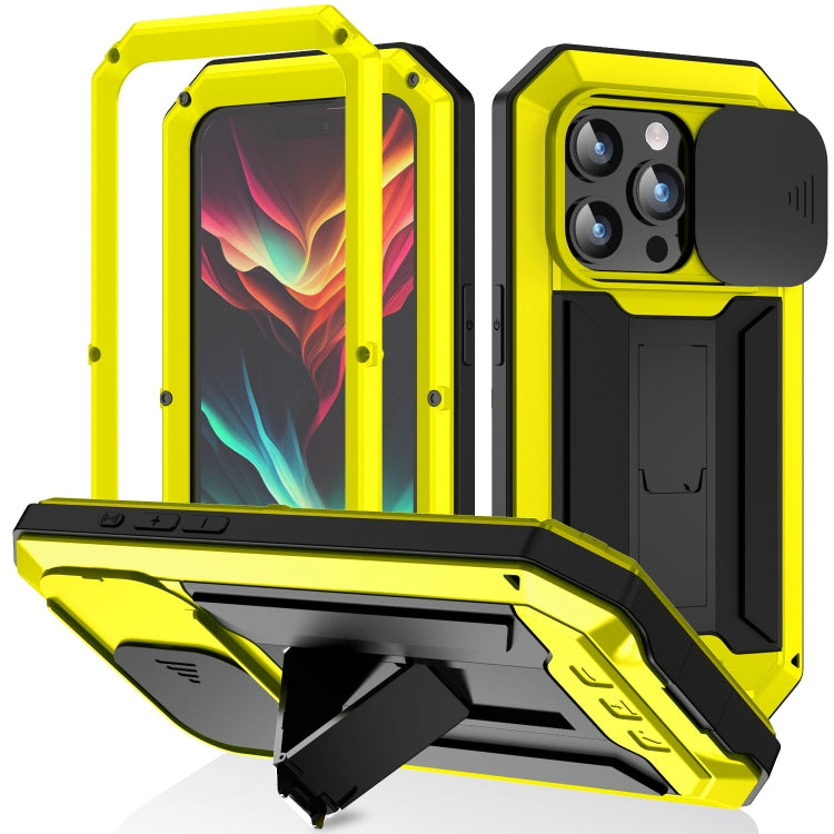 For iPhone 15 Pro Max R-JUST Sliding Camera IP54 Life Waterproof Holder Phone Case(Yellow) - HoMEdemic™ 