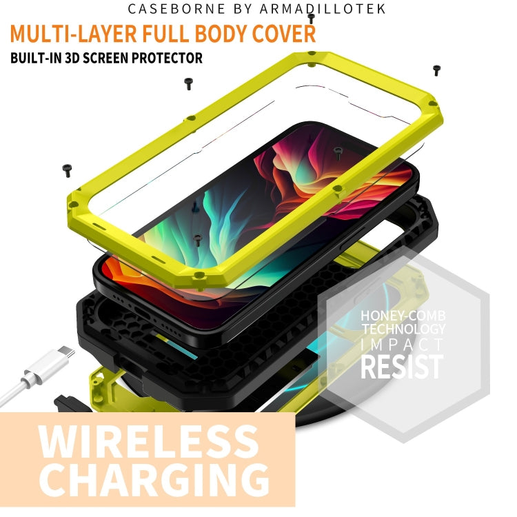 For iPhone 15 Pro Max R-JUST Sliding Camera IP54 Life Waterproof Holder Phone Case(Yellow) - HoMEdemic™ 