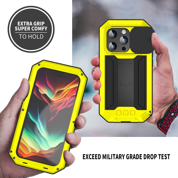 For iPhone 15 Pro Max R-JUST Sliding Camera IP54 Life Waterproof Holder Phone Case(Yellow) - HoMEdemic™ 