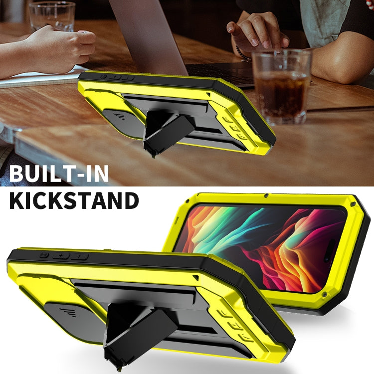 For iPhone 15 Pro Max R-JUST Sliding Camera IP54 Life Waterproof Holder Phone Case(Yellow) - HoMEdemic™ 