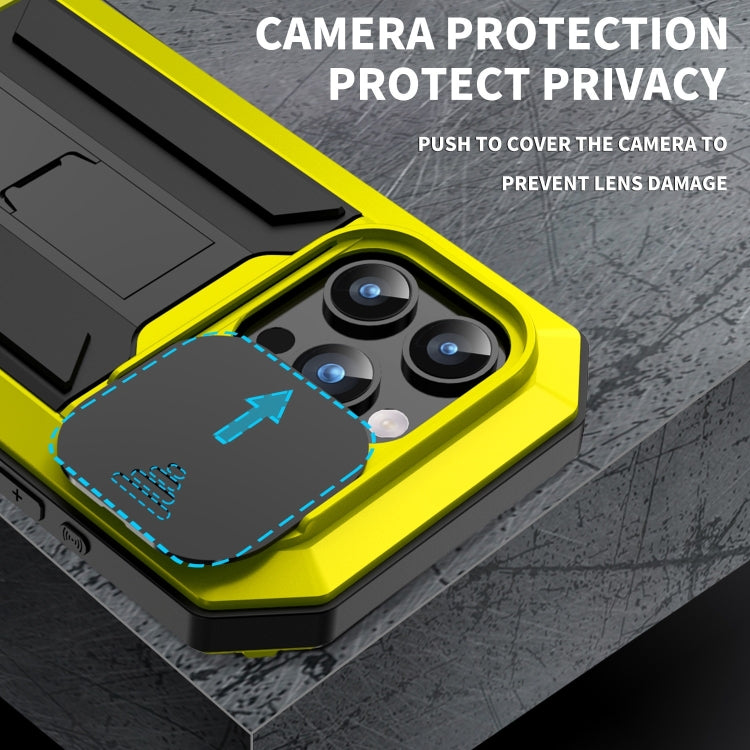 For iPhone 15 Pro Max R-JUST Sliding Camera IP54 Life Waterproof Holder Phone Case(Yellow) - HoMEdemic™ 