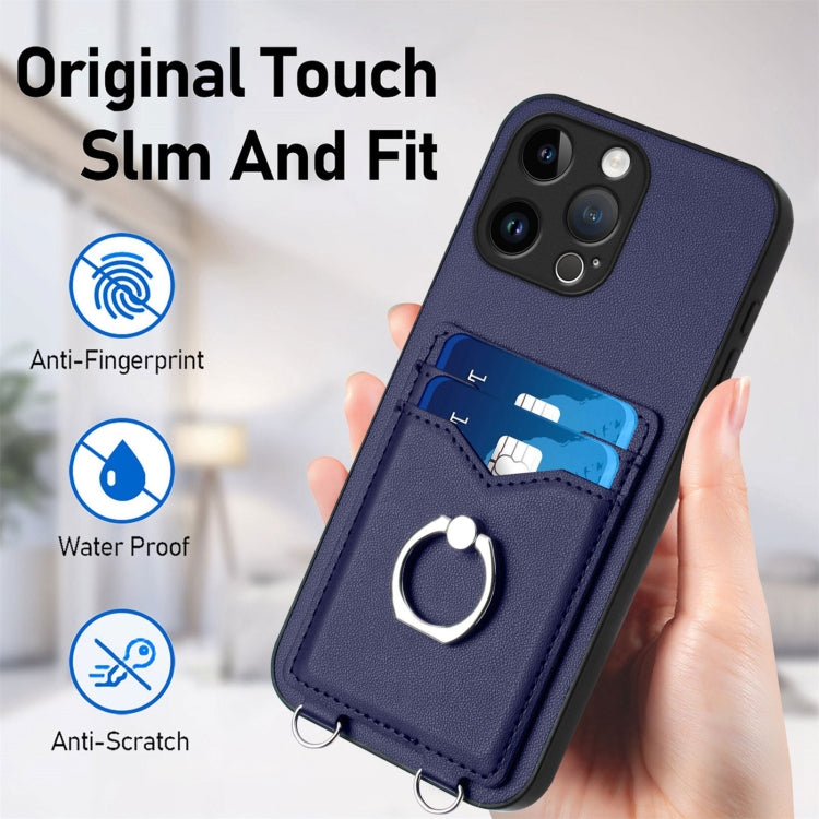 For iPhone 15 Pro Max R20 Ring Card Holder Phone Case(Blue) - HoMEdemic™ 