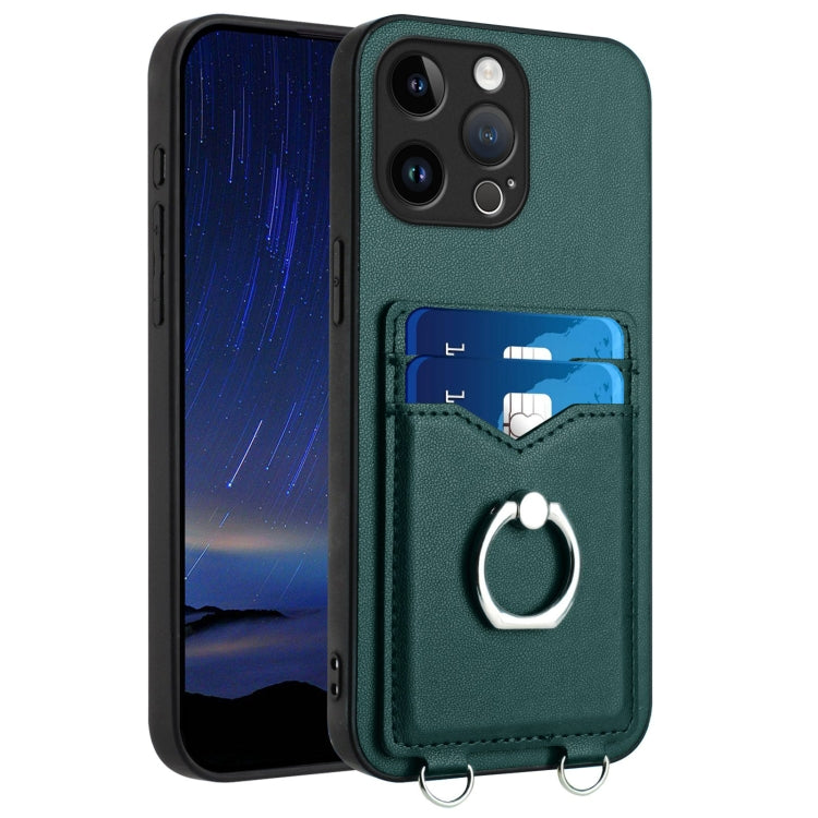 For iPhone 15 Pro Max R20 Ring Card Holder Phone Case(Green) - HoMEdemic™ 
