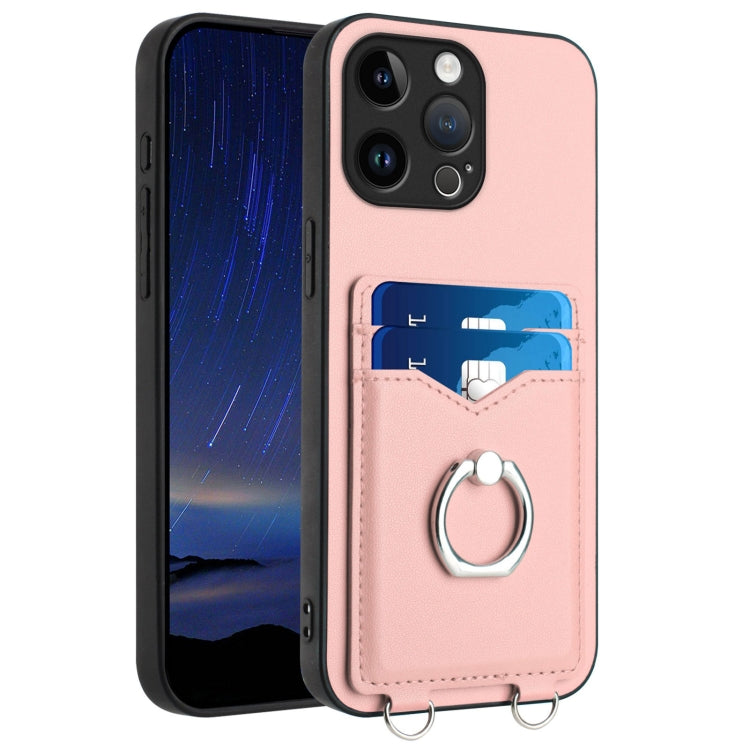 For iPhone 15 Pro Max R20 Ring Card Holder Phone Case(Pink) - HoMEdemic™ 