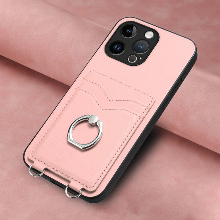 For iPhone 15 Pro Max R20 Ring Card Holder Phone Case(Pink) - HoMEdemic™ 