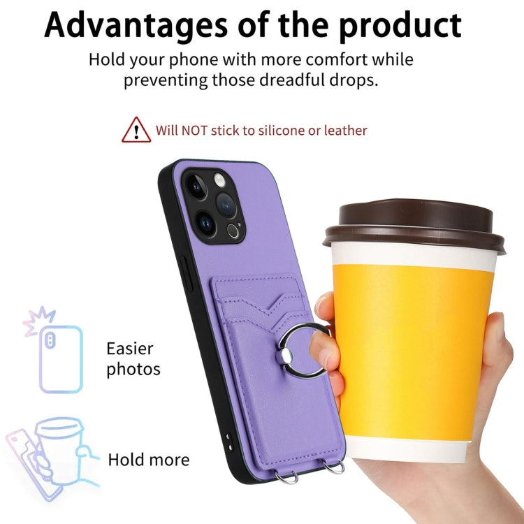 For iPhone 15 Pro Max R20 Ring Card Holder Phone Case(Purple) - HoMEdemic™ 