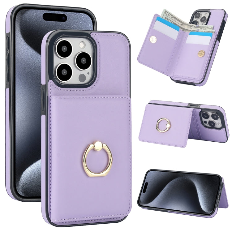 For iPhone 15 Pro Max RFID Anti-theft Card Ring Holder Phone Case(Purple) - HoMEdemic™ 