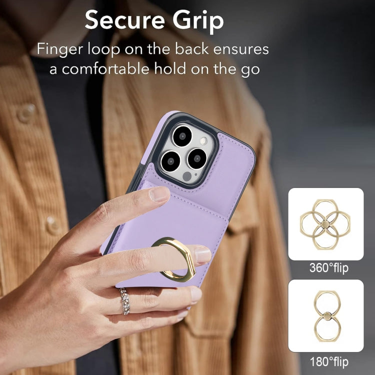 For iPhone 15 Pro Max RFID Anti-theft Card Ring Holder Phone Case(Purple) - HoMEdemic™ 