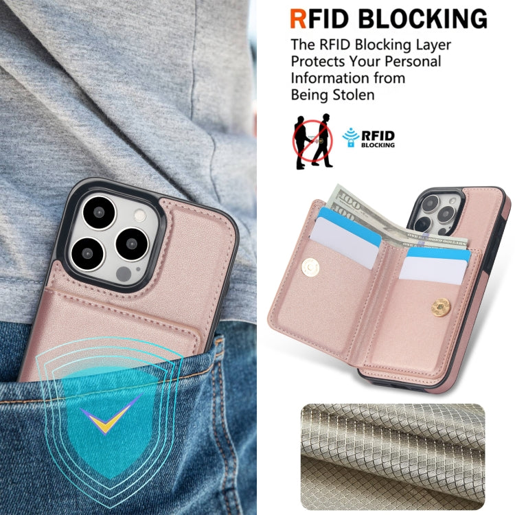 For iPhone 15 Pro Max RFID Anti-theft Card Ring Holder Phone Case(Rose Gold) - HoMEdemic™ 
