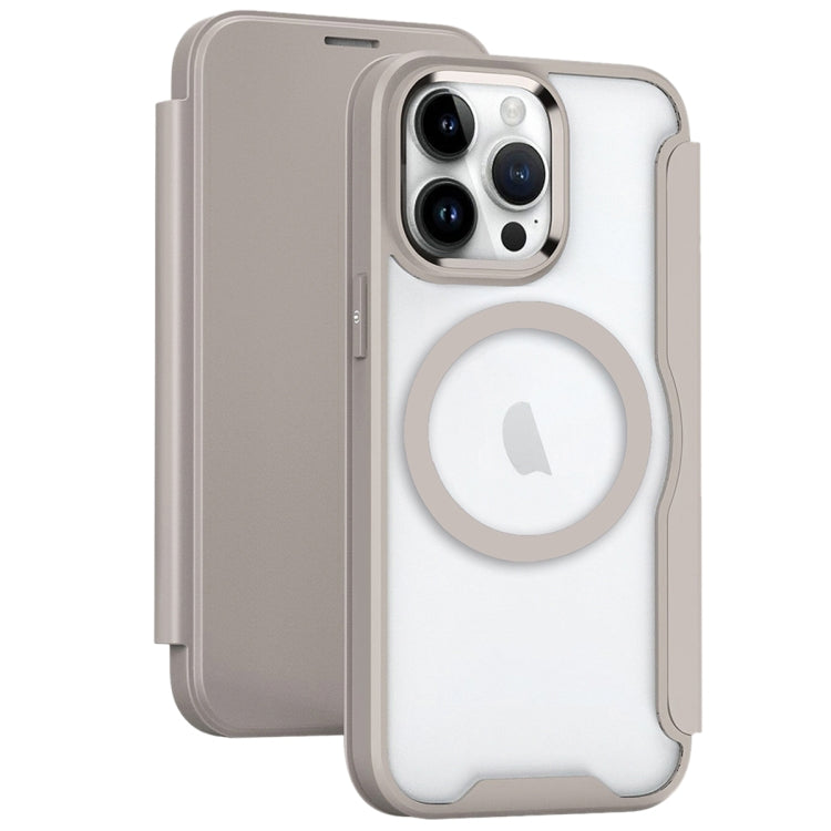 For iPhone 15 Pro Max RFID Blocking Adsorption Flip MagSafe Leather Phone Case(Khaki) - HoMEdemic™ 