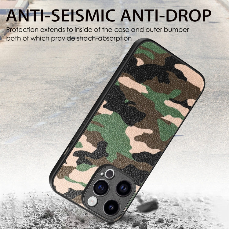 For iPhone 15 Pro Max Retro Camouflage Leather Back Phone Case(Green) - HoMEdemic™ 