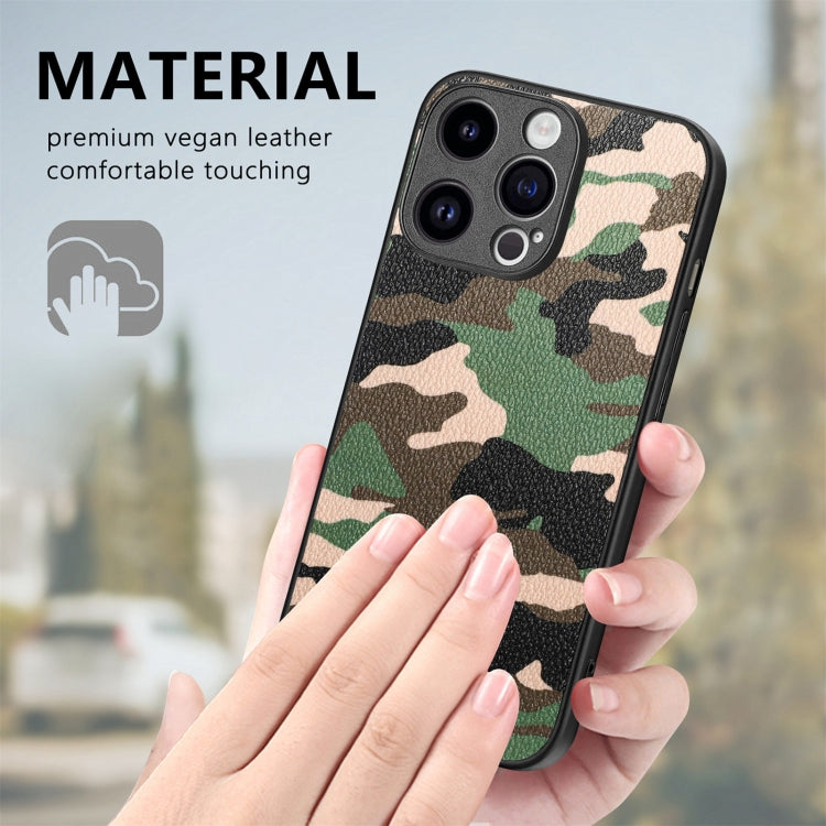 For iPhone 15 Pro Max Retro Camouflage Leather Back Phone Case(Green) - HoMEdemic™ 