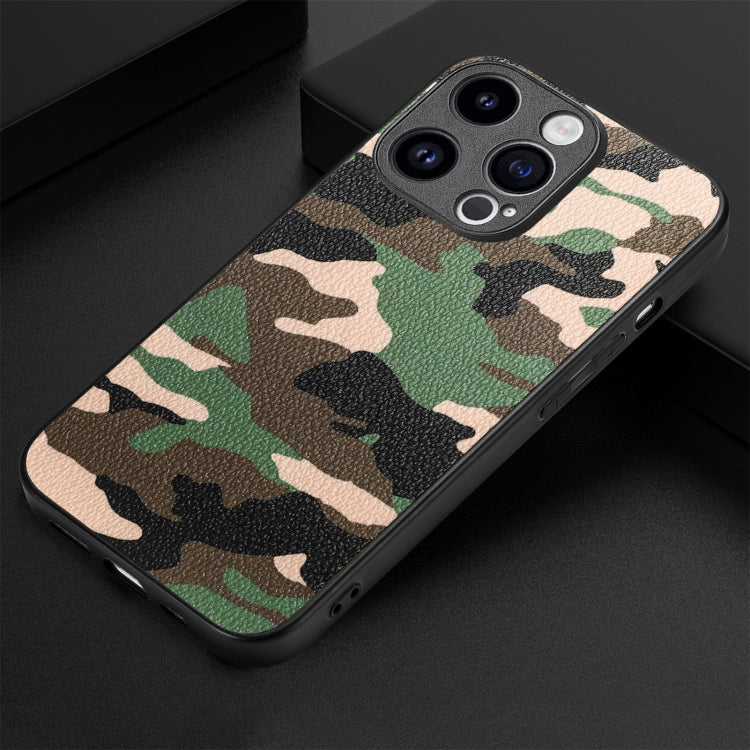 For iPhone 15 Pro Max Retro Camouflage Leather Back Phone Case(Green) - HoMEdemic™ 