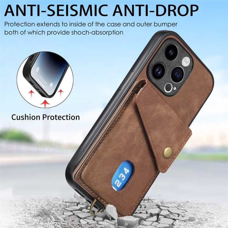For iPhone 15 Pro Max Retro Card Wallet Fold Leather Phone Case with Strap(Brown) - HoMEdemic™ 