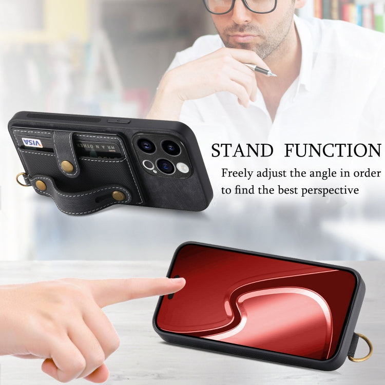 For iPhone 15 Pro Max Retro Cross Wristband Wallet Leather Back Phone Case(Black) - HoMEdemic™ 