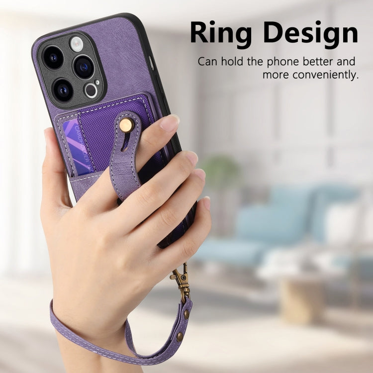 For iPhone 15 Pro Max Retro Cross Wristband Wallet Leather Back Phone Case(Purple) - HoMEdemic™ 