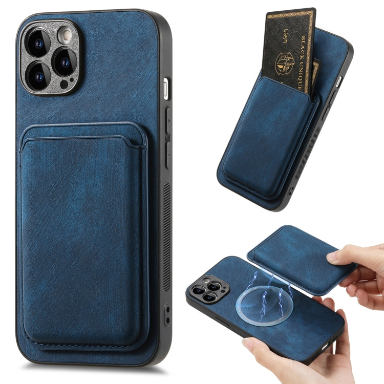 For iPhone 15 Pro Max Retro Leather Card Bag Magnetic Phone Case(Blue) - HoMEdemic™ 