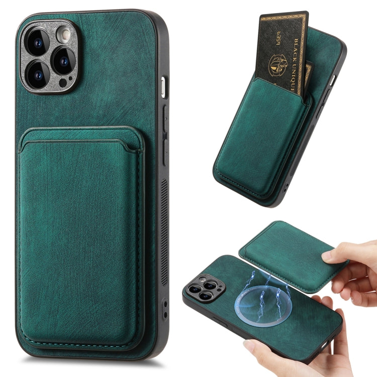 For iPhone 15 Pro Max Retro Leather Card Bag Magnetic Phone Case(Green) - HoMEdemic™ 