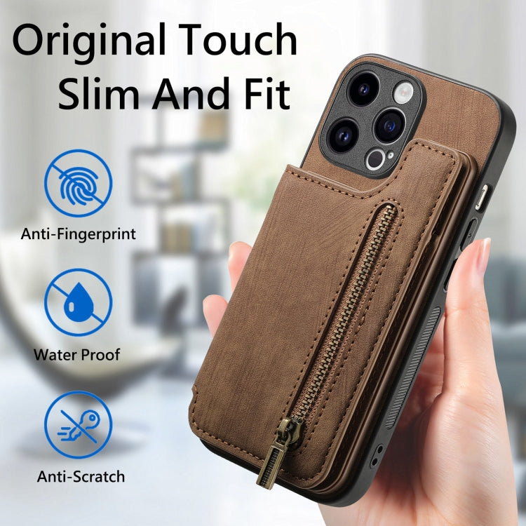 For iPhone 15 Pro Max Retro Leather Zipper Wallet Back Phone Case(Brown) - HoMEdemic™ 