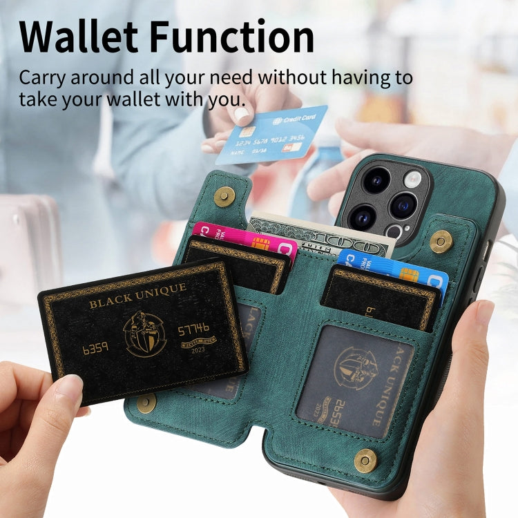 For iPhone 15 Pro Max Retro Leather Zipper Wallet Back Phone Case(Green) - HoMEdemic™ 