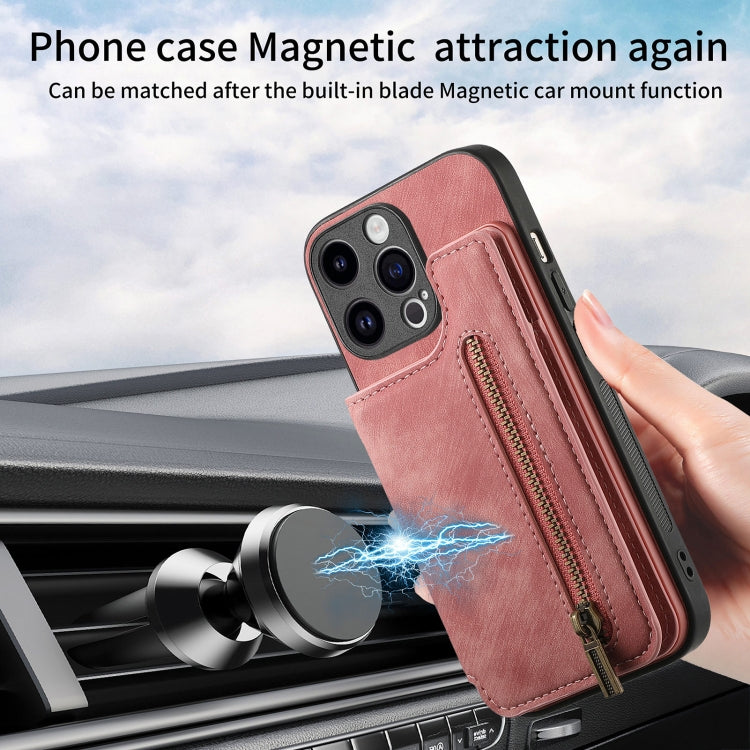 For iPhone 15 Pro Max Retro Leather Zipper Wallet Back Phone Case(Pink) - HoMEdemic™ 