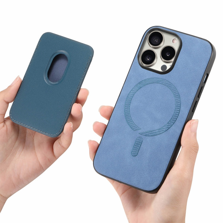For iPhone 15 Pro Max Retro Magsafe Card Bag PU Back Cover Phone Case(Blue) - HoMEdemic™ 