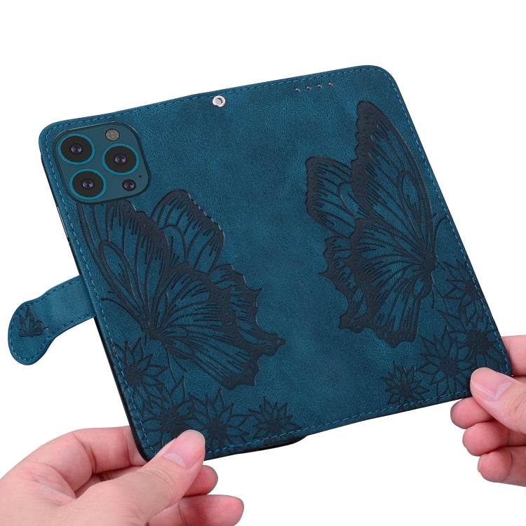 For iPhone 15 Pro Max Retro Skin Feel Butterflies Embossing Leather Phone Case(Blue) - HoMEdemic™ 